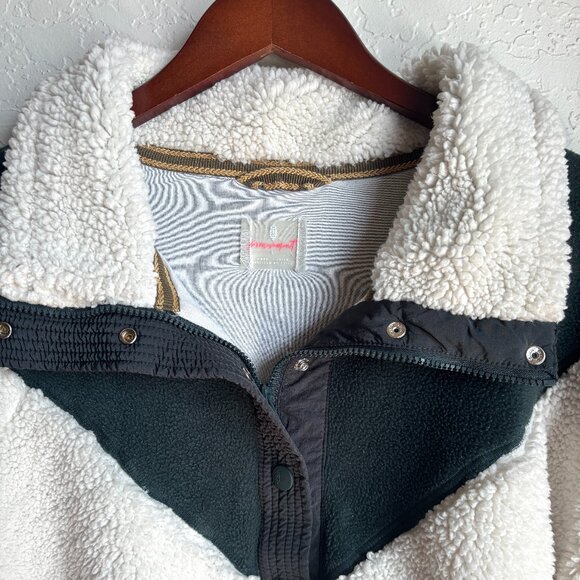 Free People Fall To Rise Fleece Quarter Snap Sweater Ivory Green Size L - Picture 5 of 10